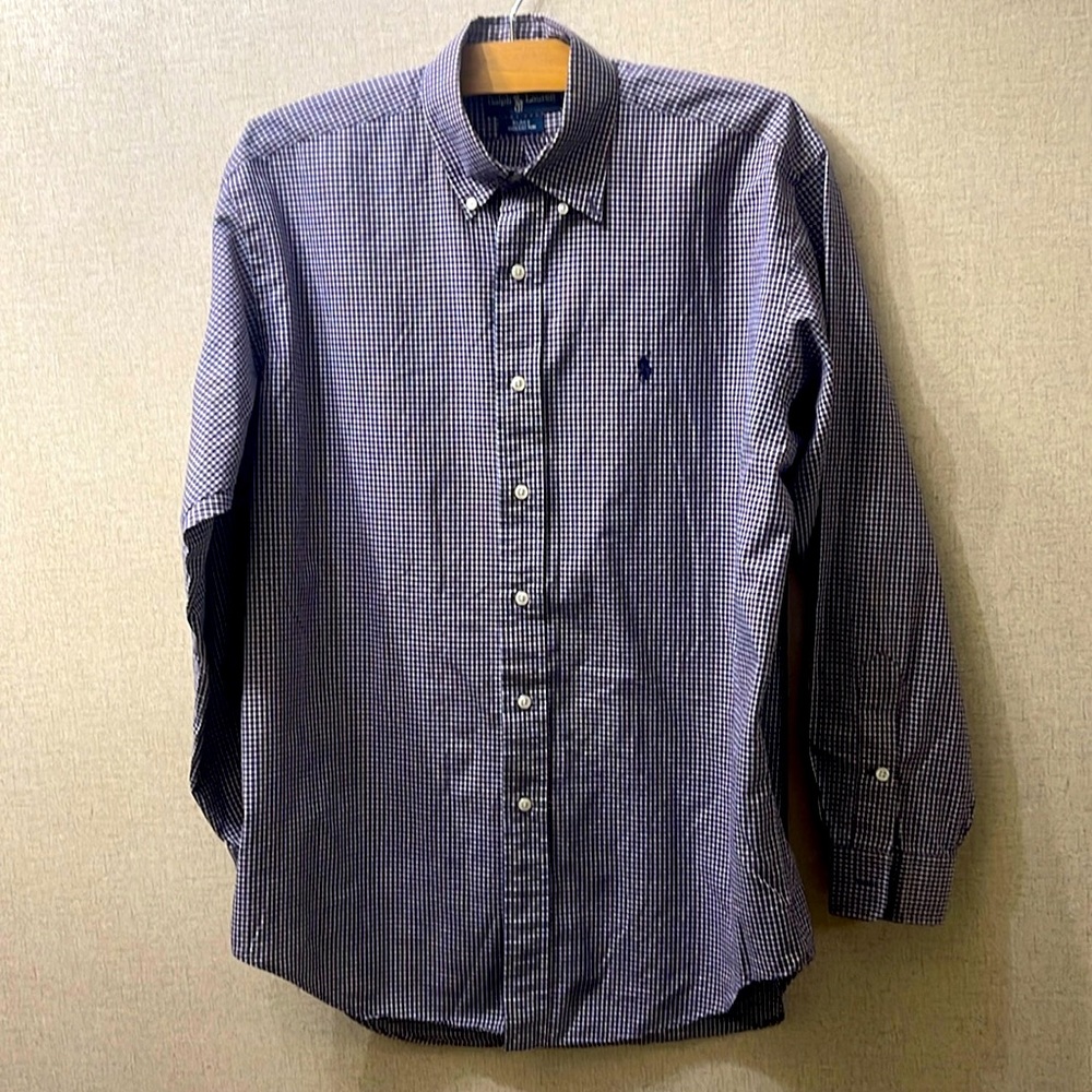 Men’s Long Sleeve Button Down Shirt purple Blue Ralph Lauren Blake 100% Cotton